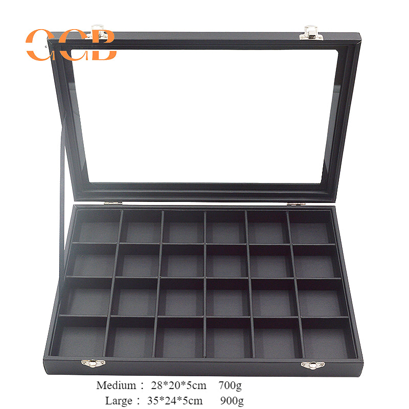 Black Leather Jewelry Display Box with Lid, Medium or Large Size