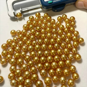 5A 9-15mm Natural Golden South Sea Pearl Bead, Single Undrilled Saltwater Pearl, Round High Luster Luxury Loose Gem for Jewelry Making