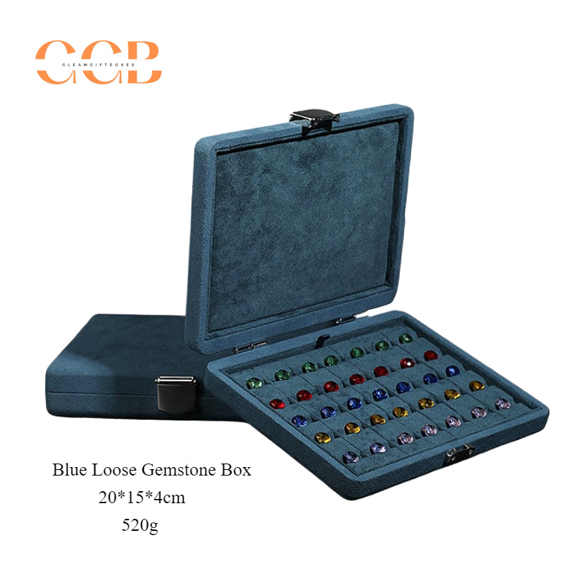 Rectangle blue microfiber chain snap box for loose diamond and gemstone storage