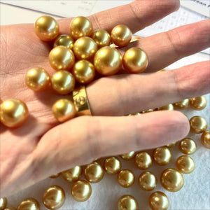 5A 9-15mm Natural Golden South Sea Pearl Bead, Single Undrilled Saltwater Pearl, Round High Luster Luxury Loose Gem for Jewelry Making