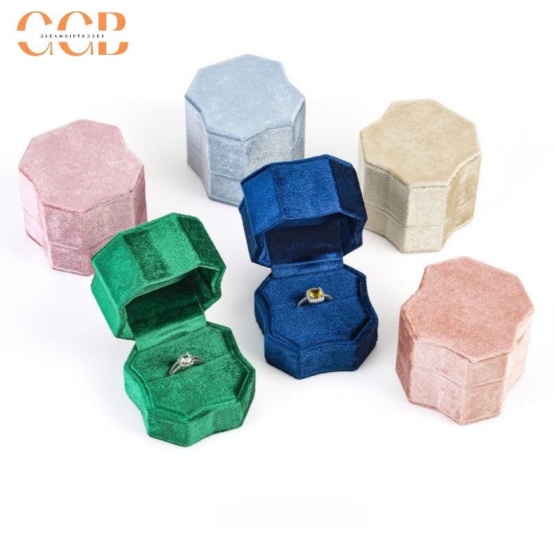 Octagon Velvet Ring Box, Elegant Engagement Proposal Ring Holder, Bridal Shower Gift Box, Wedding Ring Bearer Box, Photo Prop Ring Box