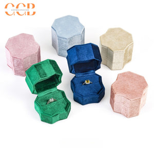 Octagon Velvet Ring Box, Elegant Engagement Proposal Ring Holder, Bridal Shower Gift Box, Wedding Ring Bearer Box, Photo Prop Ring Box