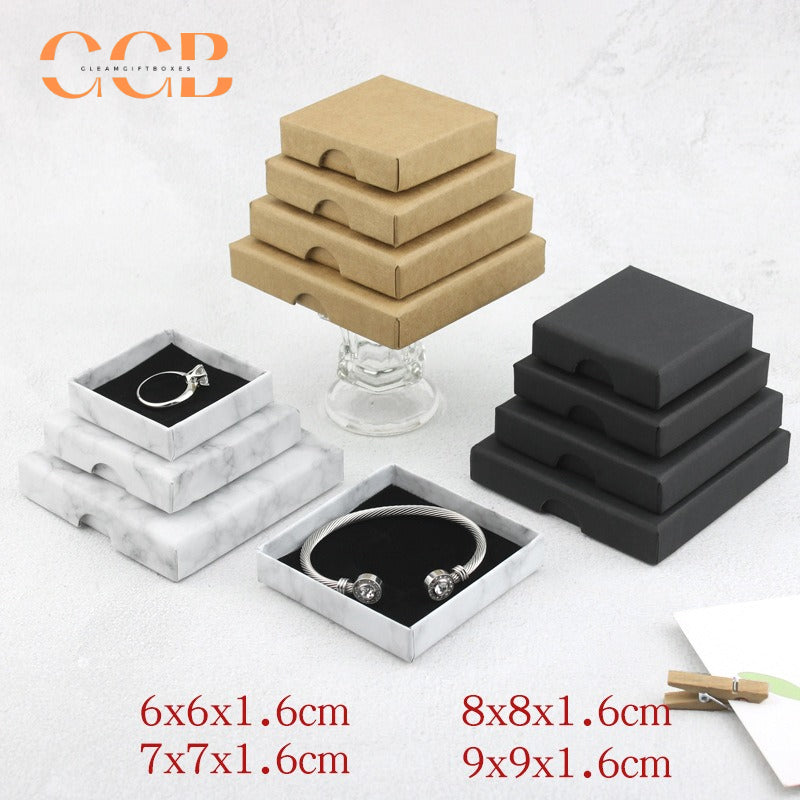 10pcs 1.6cm thin jewelry box set, kraft brown white marble black, luxury packaging for rings earrings bracelets, flat gift boxes