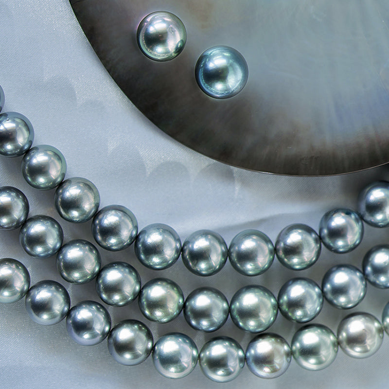 4A Ice Blue Tahitian Pearl Pair 8–12mm Natural Round