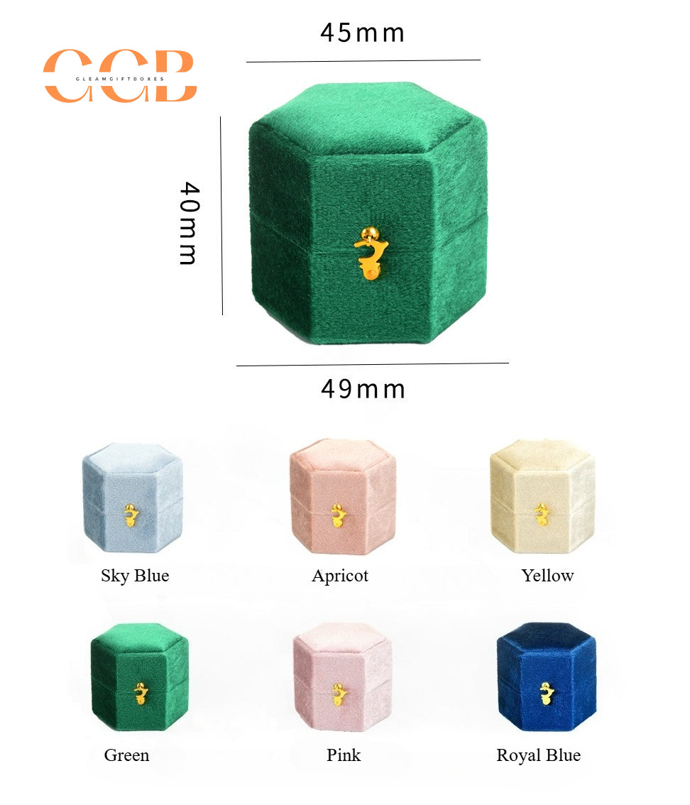 Hexagon Velvet Ring Box Green Wedding Proposal Ring Box