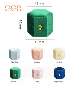 Hexagon Velvet Ring Box Green Wedding Proposal Ring Box