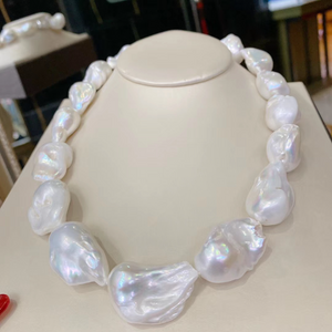 5A 17-27mm Large Baroque Pearl Necklace 40cm, Natural White Iridescent Freshwater Pearls with 18K Gold Clasp, Pearl Wholesale