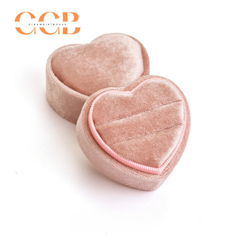 Heart-Shaped Velvet Ring Box, Single or Double Slot Jewellery Box for Engagement & Wedding Rings, Romantic Proposal & Bridal Accessory