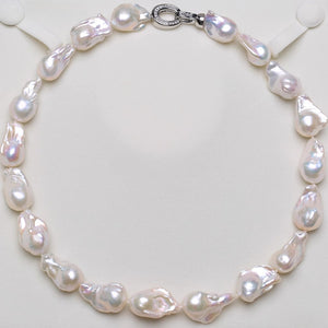 5A 9-15mm Small White Baroque Pearl Necklace, 40cm Natural Iridescent Freshwater Pearl Strand in Sterling Silver, Pearl Wholesale Bulk