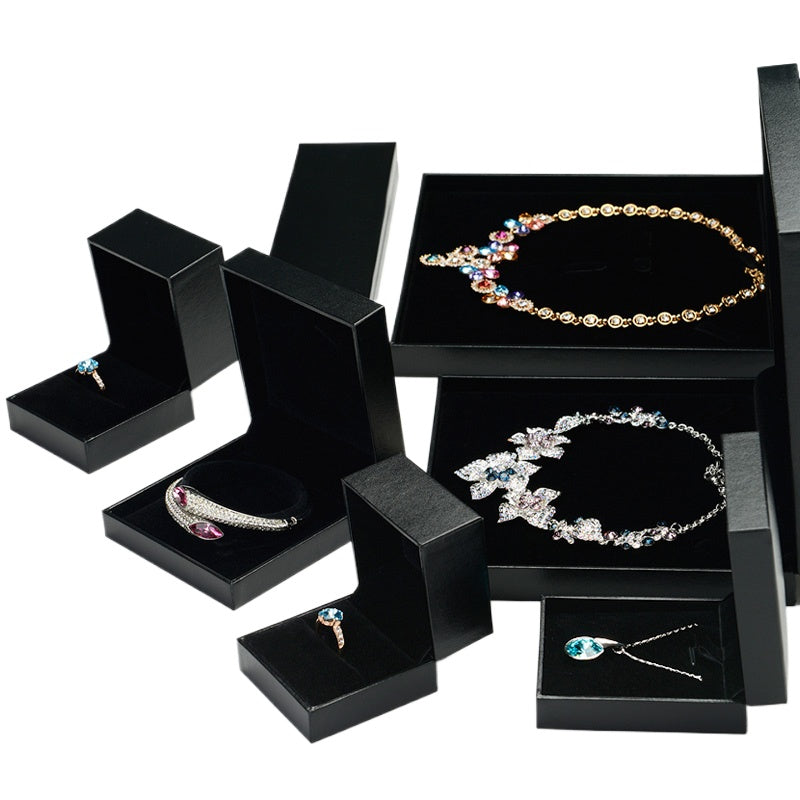 Luxury flip lid jewelry packaging box faux leather paper ring box pendant box bracelet box necklace box long chain box wholesale