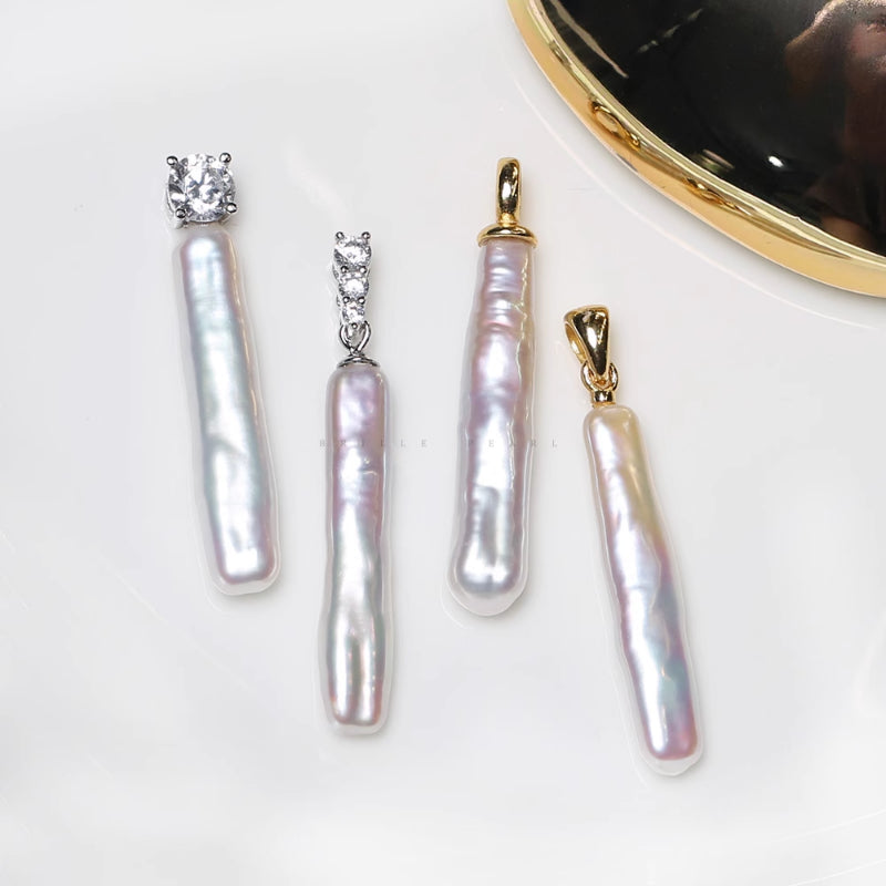 5A Baroque Freshwater Pearl Pendant, Toothpick Shape with S925 Bail