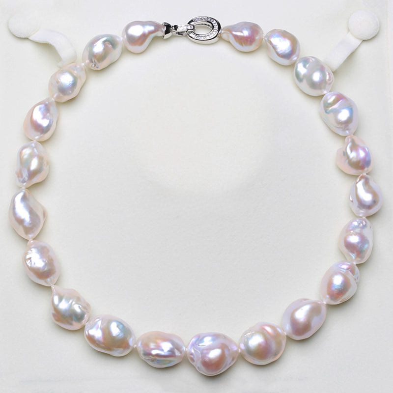 5A 9-15mm Small White Baroque Pearl Necklace, 40cm Natural Iridescent Freshwater Pearl Strand in Sterling Silver, Pearl Wholesale Bulk