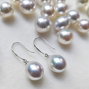 5A 8-13mm Australian White South Sea Pearl Earrings, Drop Shape High Luster Pearls with 18K White Gold Hooks, Luxury Pearl Wholesale