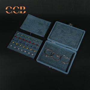 Rectangle blue microfiber chain snap box for loose diamond and gemstone storage