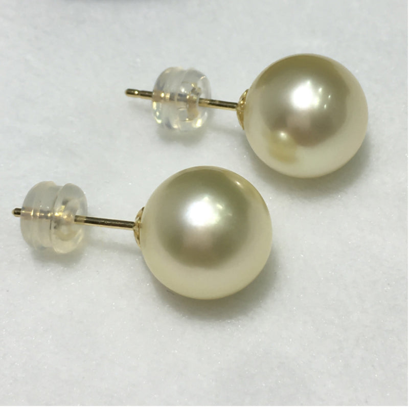 4A 8–14mm Light Golden South Sea Pearl Stud Earrings in 18K Gold