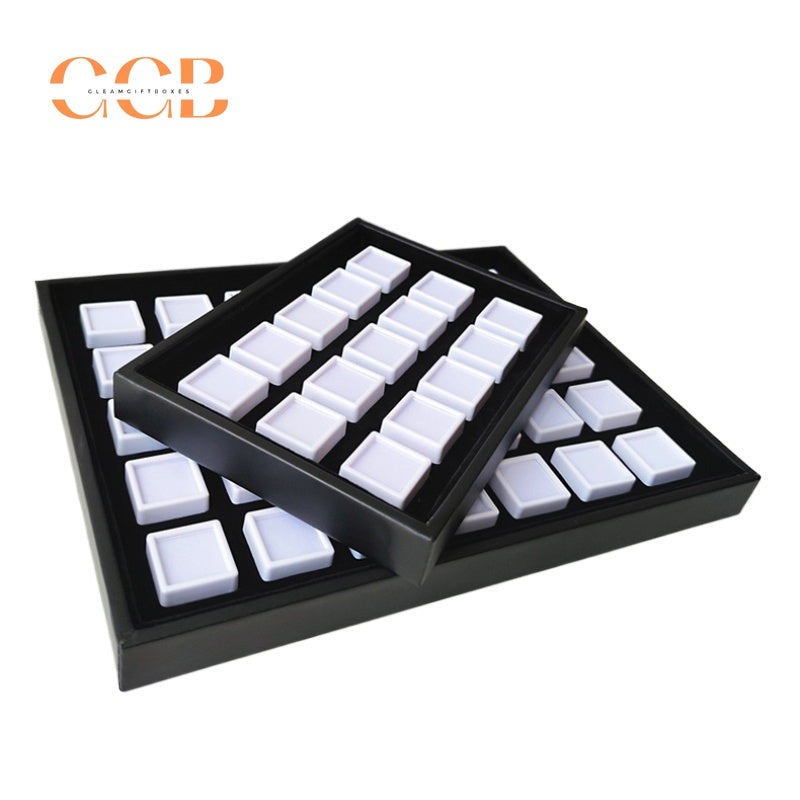 Acrylic square loose stone box with PU leather display tray