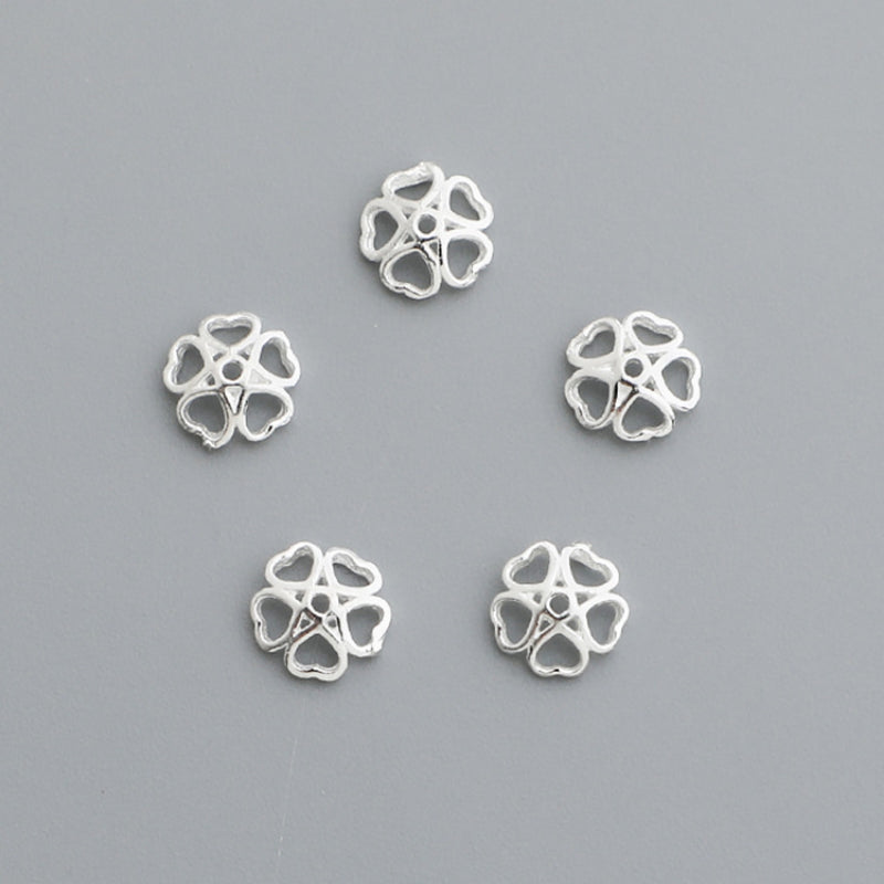 10pcs S925 Sterling Silver Heart Flower Bead Cap
