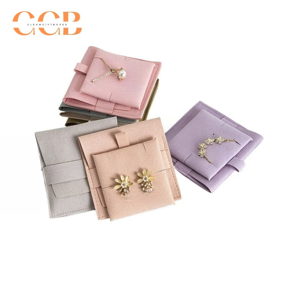 20pcs 12 color jewelry pouch set 8x8cm with 6x6cm holder, multi color suede jewelry packaging for earrings rings necklaces