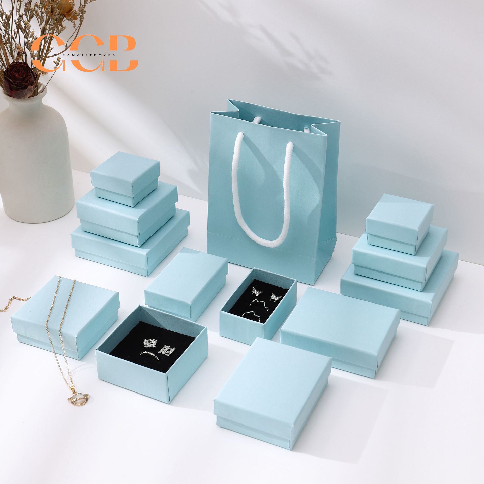 10pcs Sky Blue Jewelry Gift Boxes, Classic Packaging for Necklace, Earrings, Ring and Bracelet