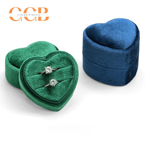 Heart-Shaped Velvet Ring Box, Single or Double Slot Jewellery Box for Engagement & Wedding Rings, Romantic Proposal & Bridal Accessory