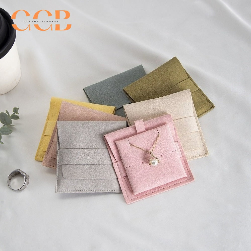20pcs 12 color jewelry pouch set 8x8cm with 6x6cm holder, multi color suede jewelry packaging for earrings rings necklaces