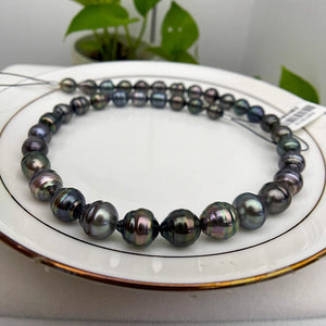 3A 8-11mm Tahitian Baroque Pearl Strand 40cm, Natural Black Saltwater Pearls with Peacock Overtones, Good Luster for Jewelry Making