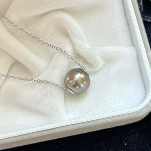 5A 10-13mm Floating Pearl Necklace, Single White Round Freshwater Pearl on Invisible Cord, Minimalist Simple Jewelry, Pearl Wholesale10