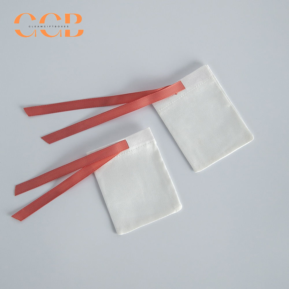 20pcs white jewelry pouch with pink bow, luxury drawstring gift bags for rings earrings necklaces, elegant jewelry packaging set
