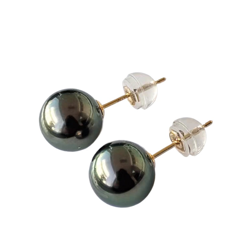 5A Tahitian Black Pearl Earrings 8–14mm in 18K Solid Gold