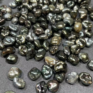 3A 2-12mm Tahitian Keshi Pearl, Black Peacock Green Loose Pearl Bead, Natural Round or Oval Shape, Undrilled Half Drilled 1mm or Fully 0.7mm