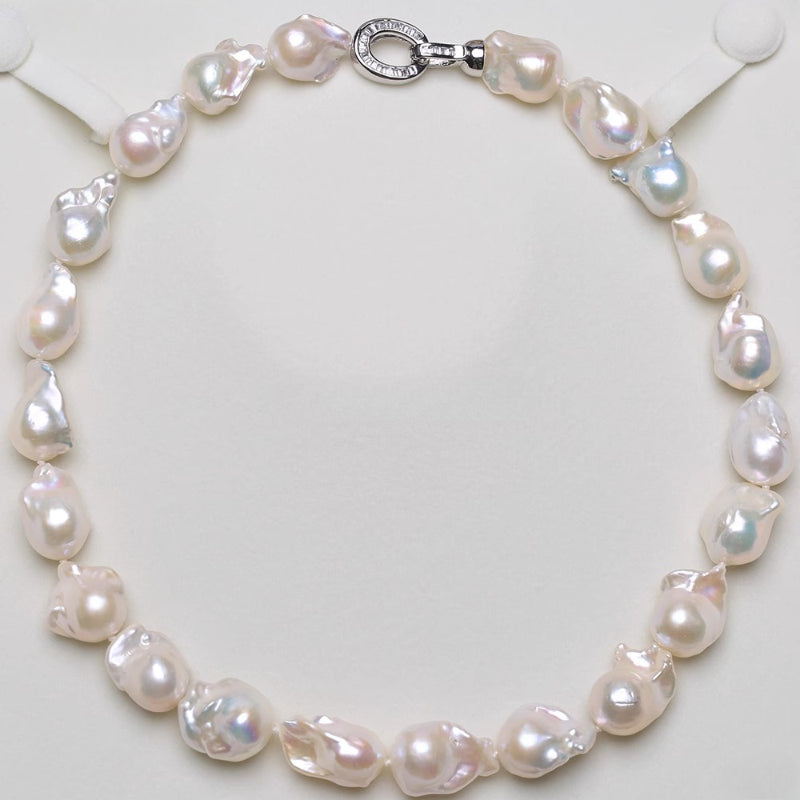 5A 9-15mm Small White Baroque Pearl Necklace, 40cm Natural Iridescent Freshwater Pearl Strand in Sterling Silver, Pearl Wholesale Bulk