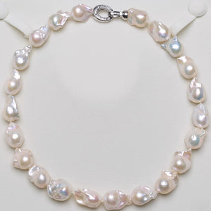 5A 9-15mm Small White Baroque Pearl Necklace, 40cm Natural Iridescent Freshwater Pearl Strand in Sterling Silver, Pearl Wholesale Bulk