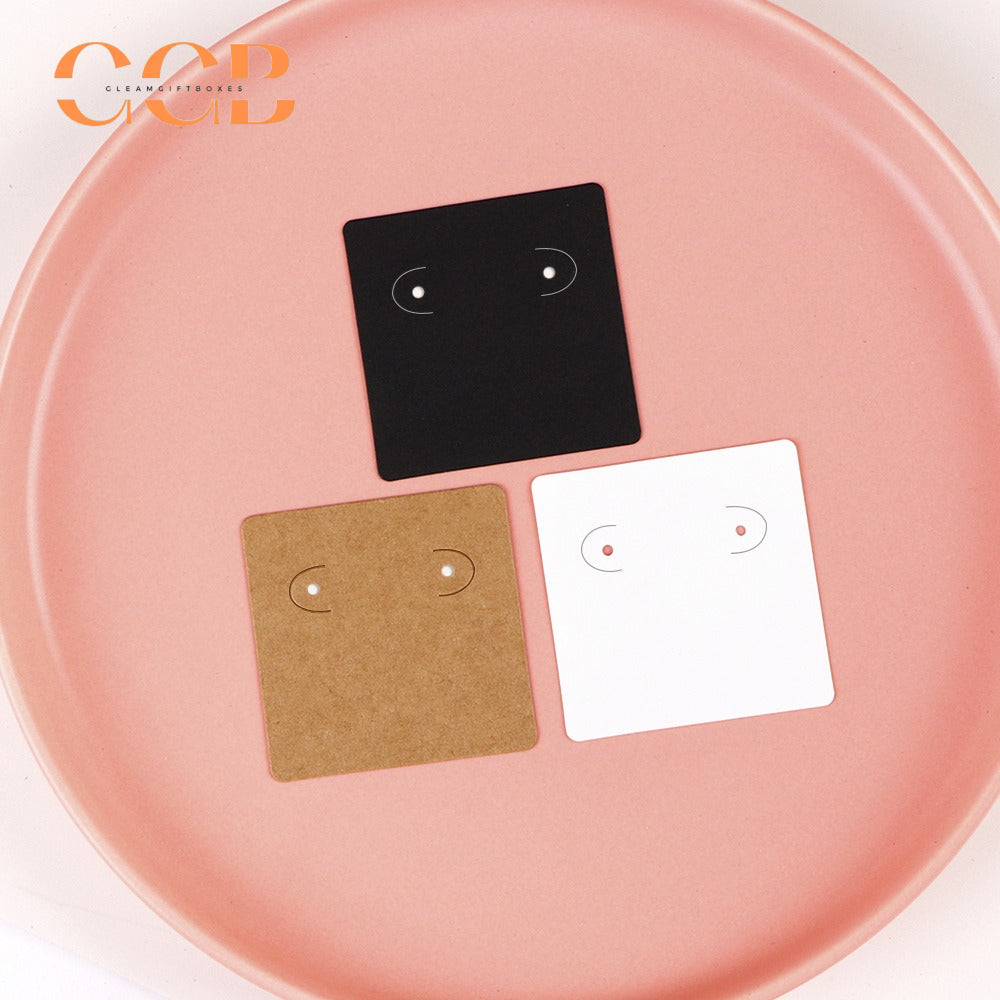 100pcs wholesale 5x5cm earring display cards with two holes for stud hoop jewelry black white paper cards small jewelry packaging