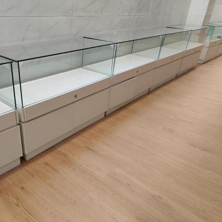 Glass Jewelry Display Cabinet with Lock - Floor Standing Store Showcase (Black/White)