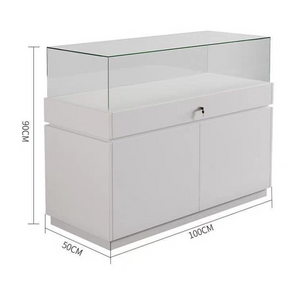 Glass Jewelry Display Cabinet with Lock - Floor Standing Store Showcase (Black/White)