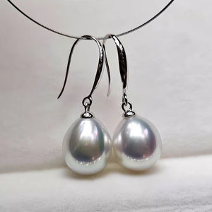 5A 8-13mm Australian White South Sea Pearl Earrings, Drop Shape High Luster Pearls with 18K White Gold Hooks, Luxury Pearl Wholesale