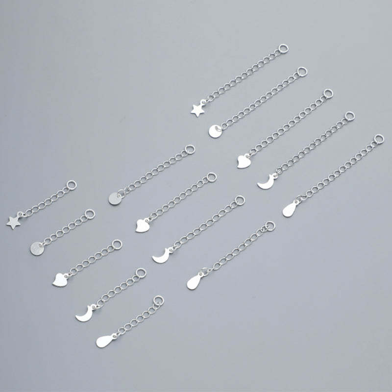 S925 Sterling Silver Heart Star Moon Tail Chain, Water Drop Extension Chain