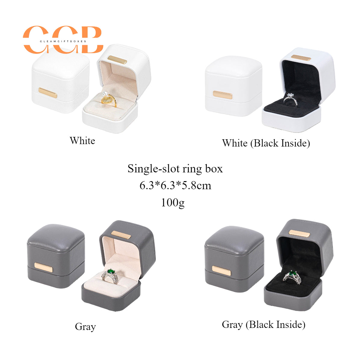 Black Luxury PU Jewelry Box for Ring Necklace Wedding Bands Proposal Engagement Diamond Stud Earrings Gift Packaging Case