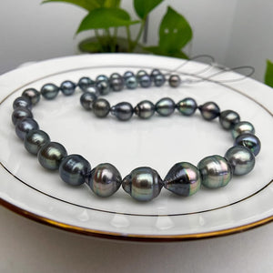 3A 8-11mm Tahitian Baroque Pearl Strand 40cm, Natural Black Saltwater Pearls with Peacock Overtones, Good Luster for Jewelry Making