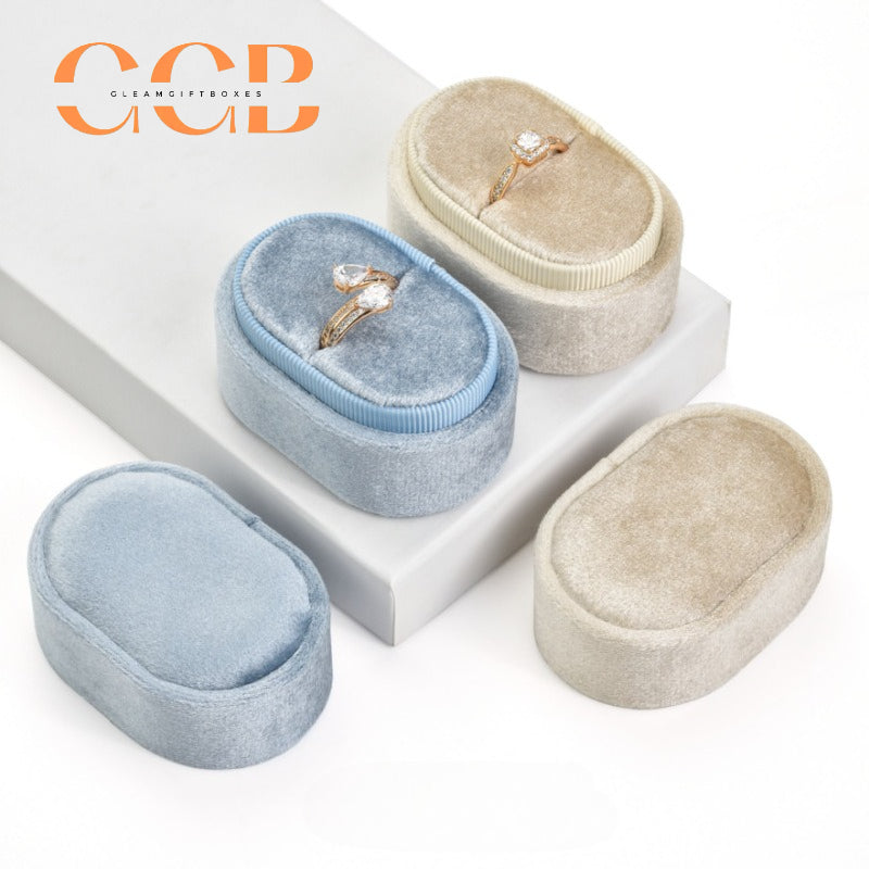 Velvet Oval Ring Box, Single, Double or Triple Slot Jewellery Box，Plush Lined Holder for Wedding & Engagement Rings, Proposal Photo Prop & Bridal Accessory