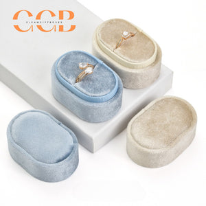 Velvet Oval Ring Box, Single, Double or Triple Slot Jewellery Box，Plush Lined Holder for Wedding & Engagement Rings, Proposal Photo Prop & Bridal Accessory