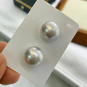 4A 12-13mm Round Australian South Sea Pearl Pair, Natural Gray White Sea Pearls with Strong Luster Slight Blemish for Earrings Jewelry