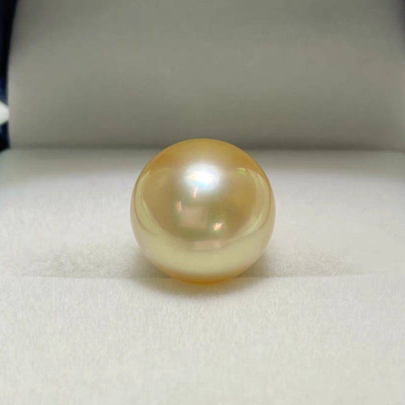 4A 10–14mm Medium Golden South Sea Pearl, Natural Round Saltwater Loose Pearl, Strong Luster Slightly Blemished Bead for Jewelry DIY