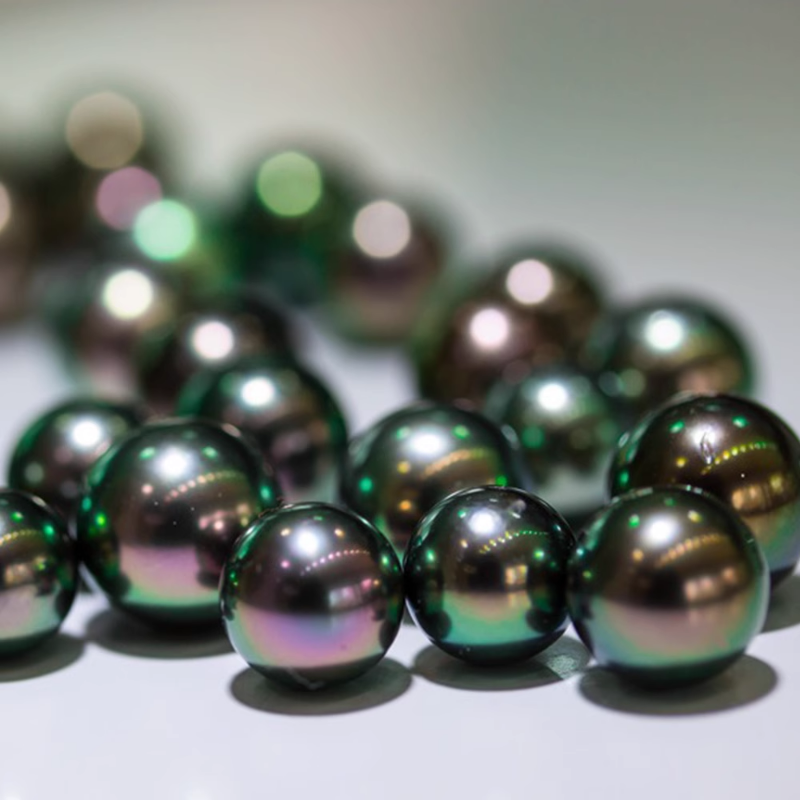 5A 8–14mm Natural Round Tahitian Black Pearl, Flawless Peacock Green Blue Purple Sea Pearl, Undrilled Loose Bead for Custom Jewelry