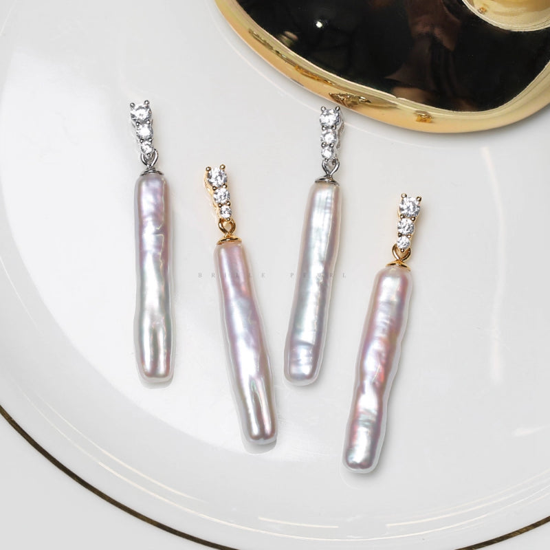 5A Baroque Freshwater Pearl Pendant, Toothpick Shape with S925 Bail