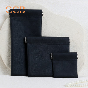 20pcs Lychee Pattern Faux Leather Snap Pouch | Custom LOGO Multi-Functional Storage Bag for Jewelry, Glasses & Necklaces