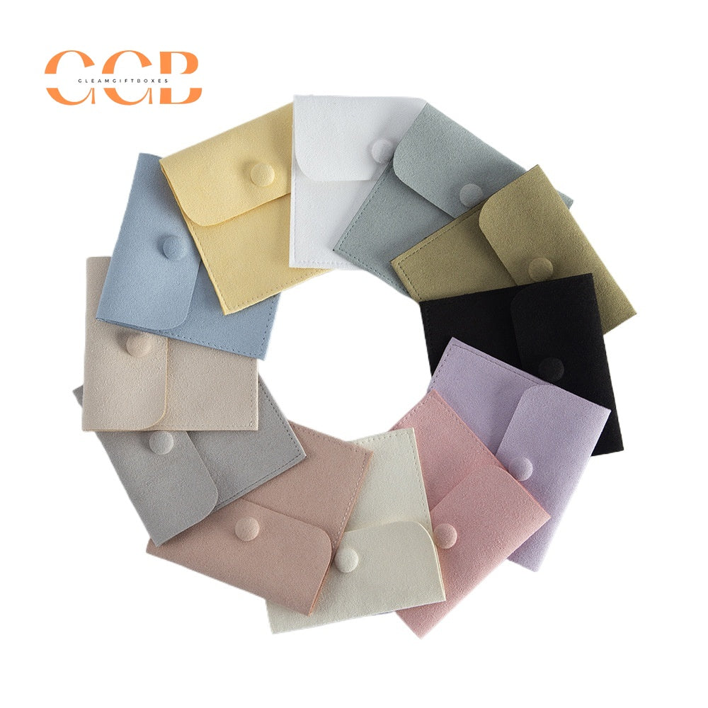 20pcs snap button jewelry pouch set, 8x8cm multi color suede pouches for rings earrings necklaces, jewelry packaging bags
