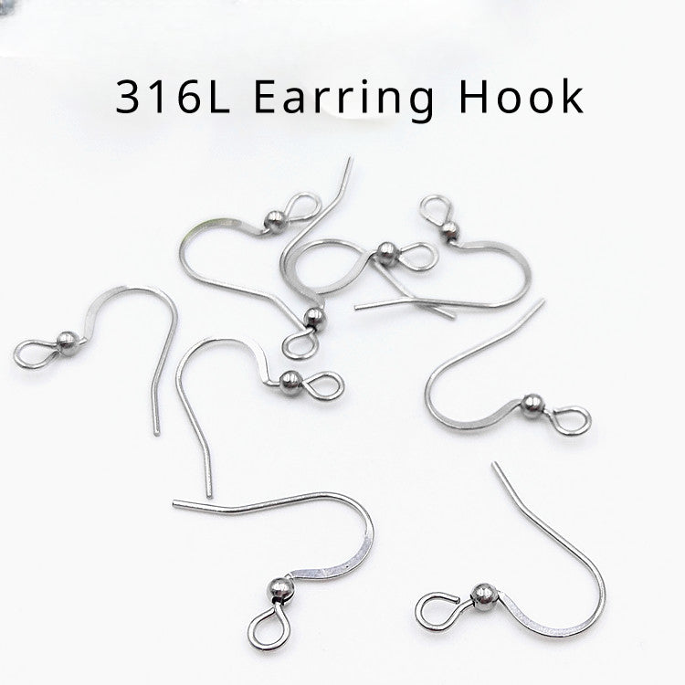 316L Stainless Steel Ear Hooks, Flat Pressed Earring Hook with Ball