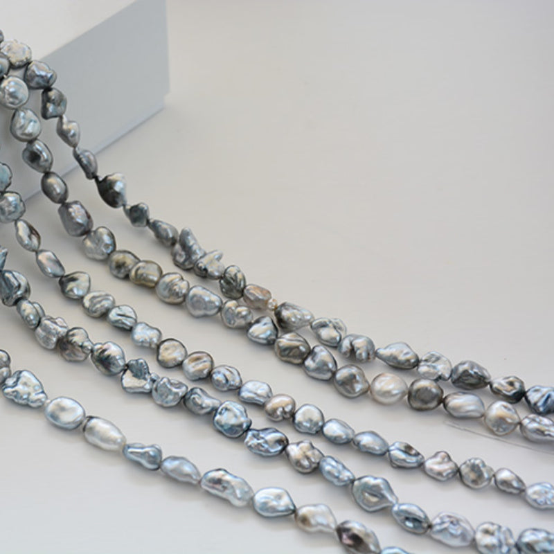 Tahitian Keshi Pearl Strand 8–11mm, Platinum Grey Baroque Pearls