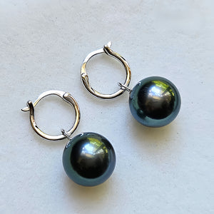 18K Gold 4A 8-11mm Tahitian Black Pearl Earrings, Round High Luster Peacock Green Sea Pearls, Convertible Ear Clips, Pearl Wholesale